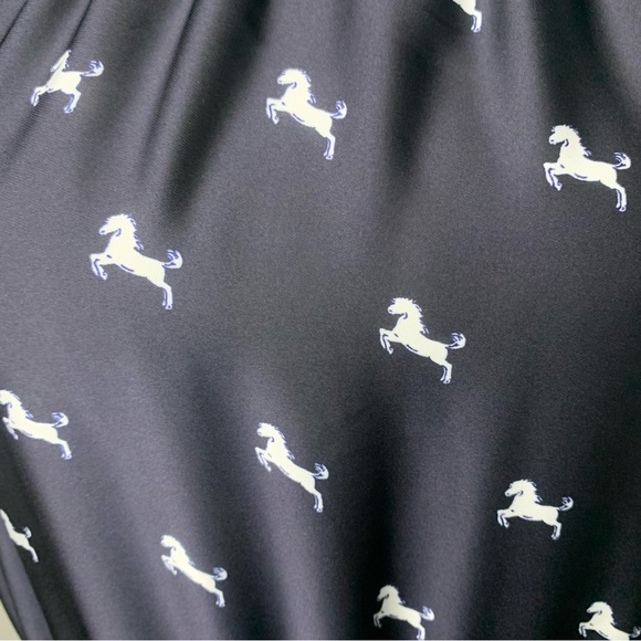 NWT Women’s XL Navy Blue White Horse Print Equestrian Belted Pleated Midi Dress - Picture 7 of 10